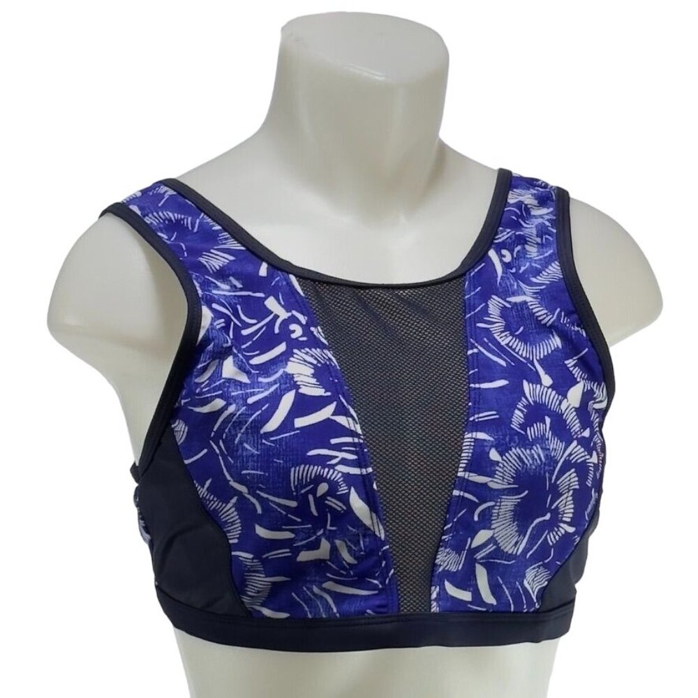 ATHLETA Women's Sports Bra Nylon Blue Breathable Comfortable Fit Mesh V Size L